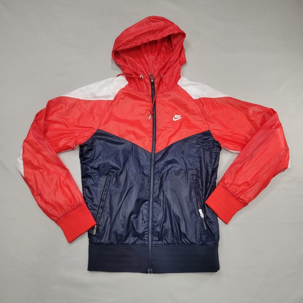 Nike Windrunner Jacket Men’s XS Red Navy White Full Zip Hooded Windbreaker Retro